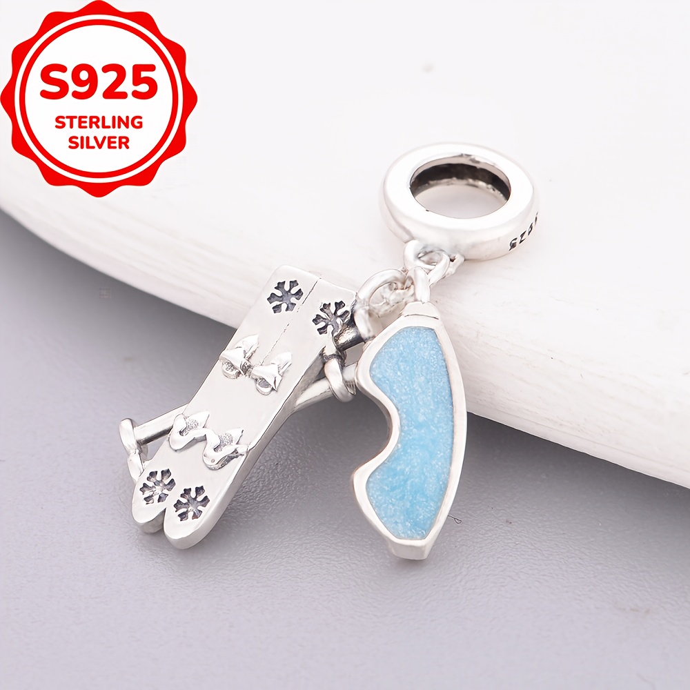 925 Sterling Silver Goggles & Skis Design Bracelet Charm, Gift